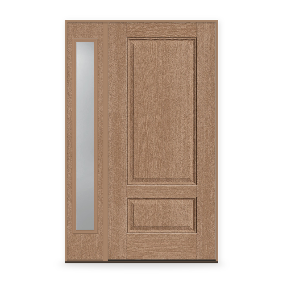 Fiberglass Entry Door System with Sidelite - 2 Panel 3/4, Tan Woodgrain