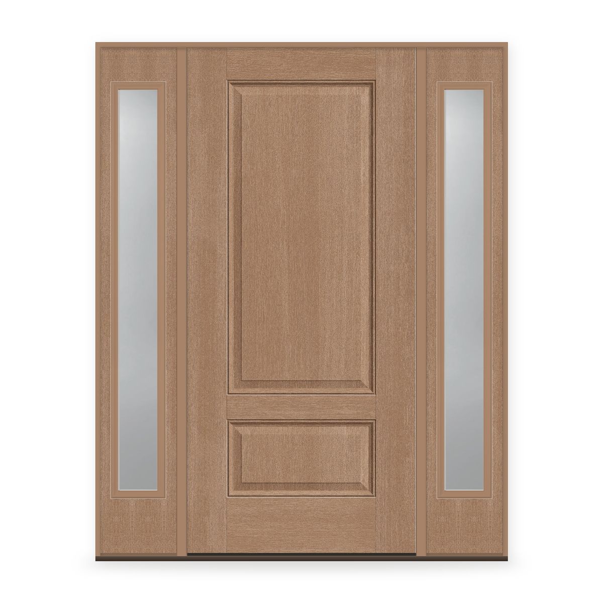 Fiberglass Entry Door System with Two Sidelites - 2 Panel 3/4, Tan Woodgrain