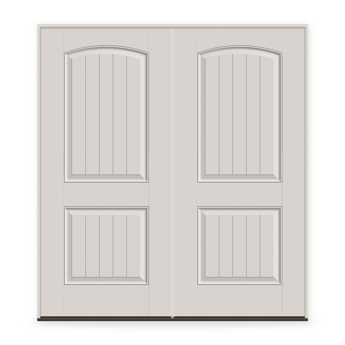 Double Fiberglass Entry Door System - 2 Panel Cambertop Plank, White Satin Smooth