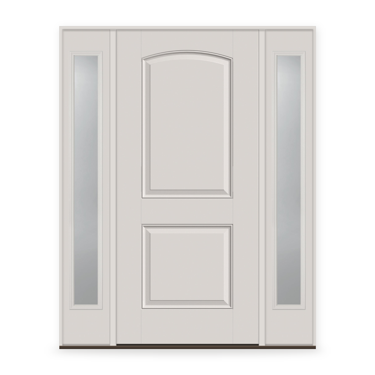 Fiberglass Entry Door System with Two Sidelites - 2 Panel Cambertop, White Satin Smooth