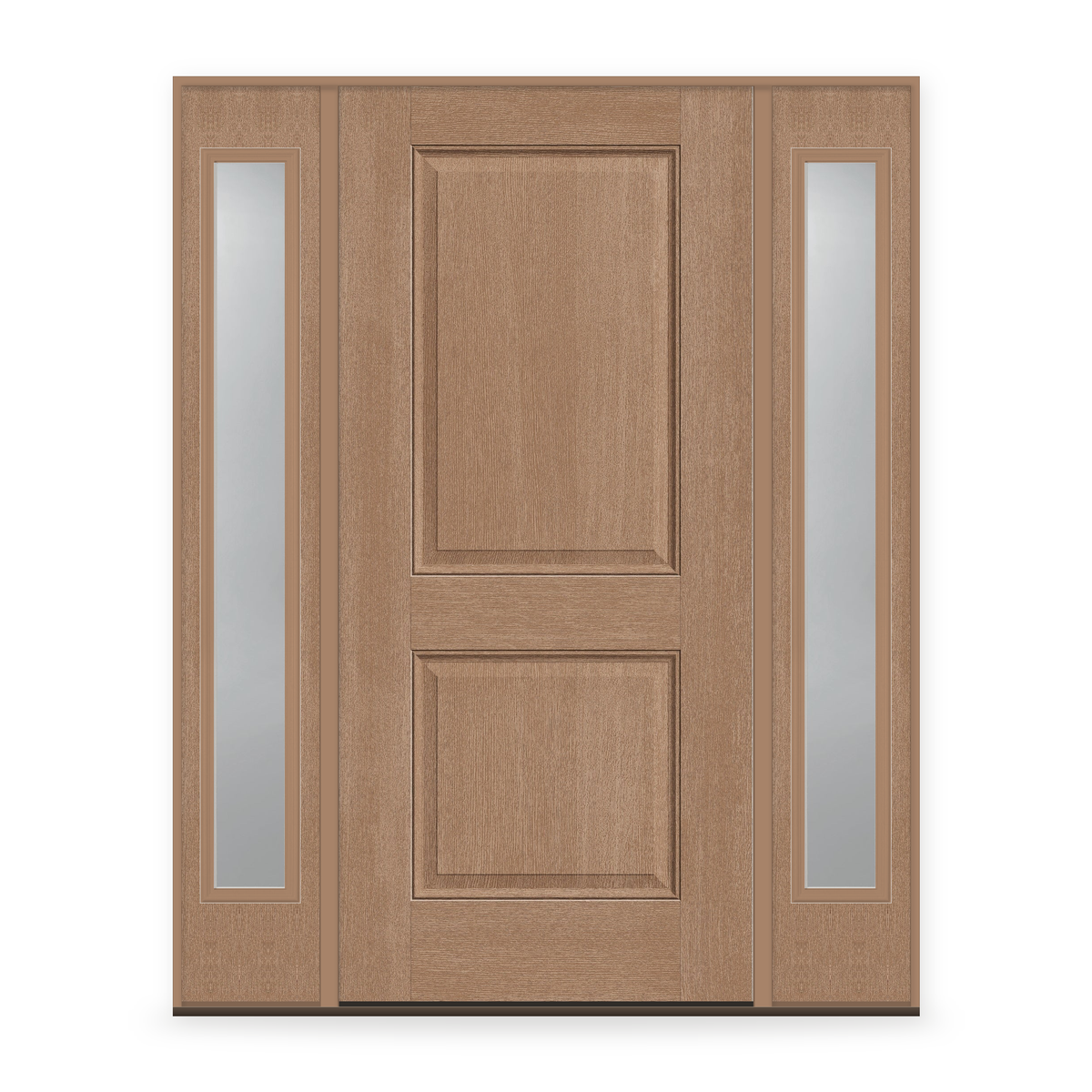 Fiberglass Entry Door System with Two Sidelites - 2 Panel, Tan Woodgrain
