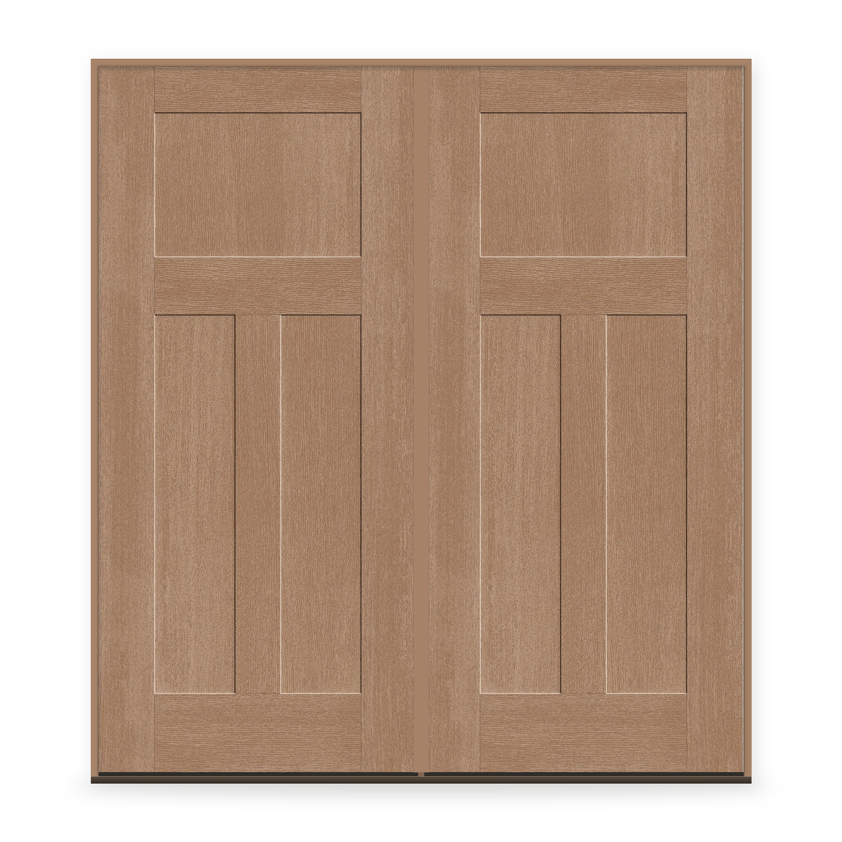 Double Fiberglass Entry Door System - 3 Panel Craftsman, Tan Woodgrain