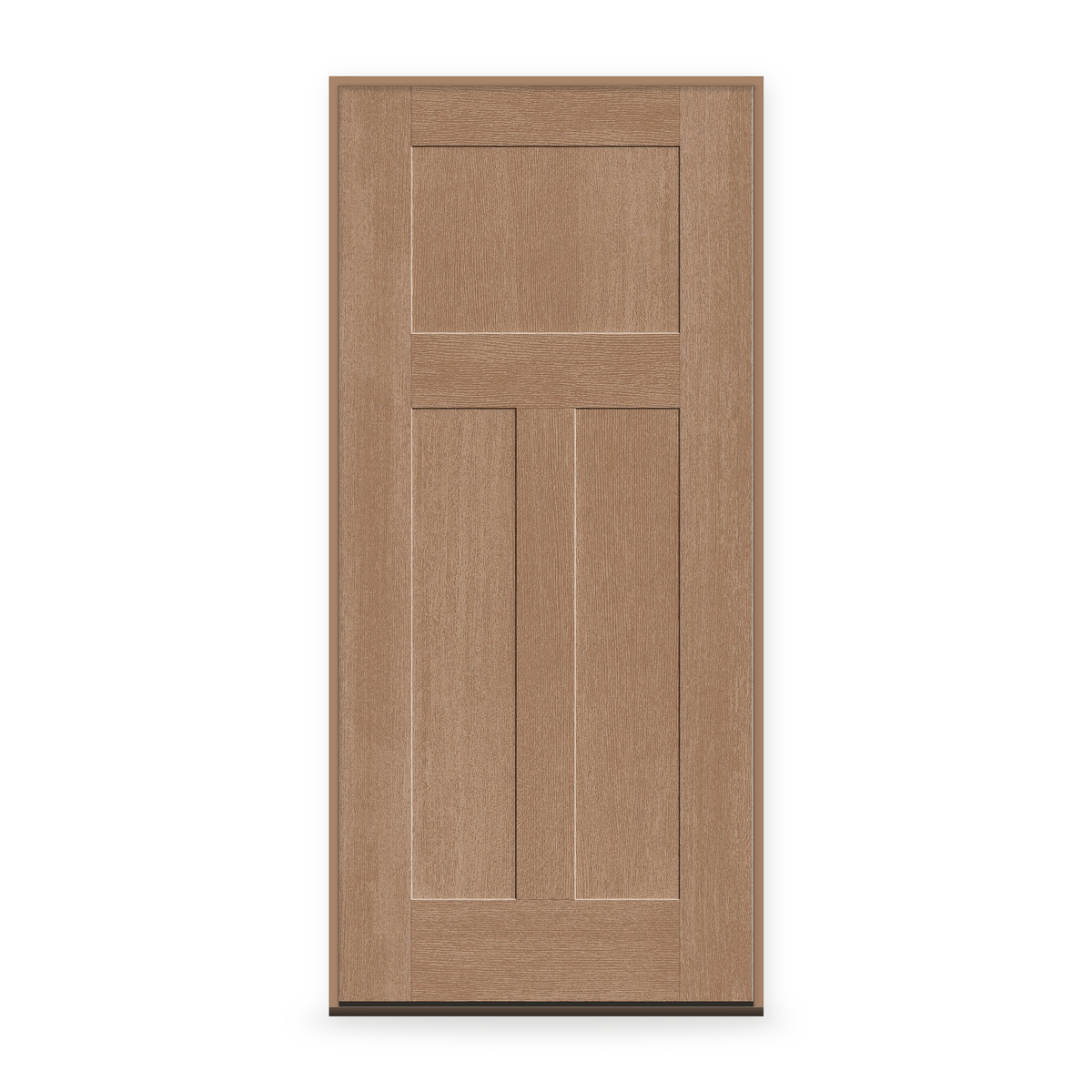 Prehung Fiberglass Entry Door System - 3 Panel Craftsman, Tan Woodgrain