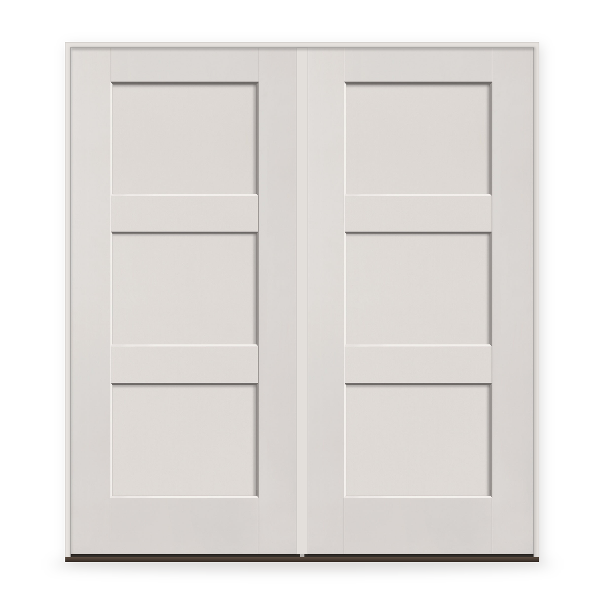 Double Fiberglass Entry Door System - 3 Panel Shaker, White Satin Smooth