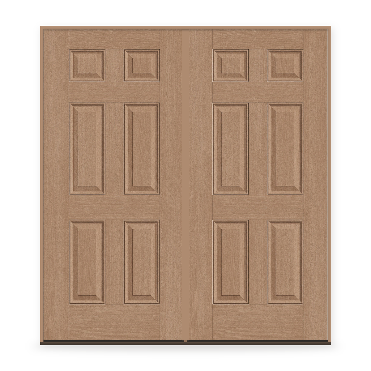 Double Fiberglass Entry Door System - 6 Panel, Tan Woodgrain