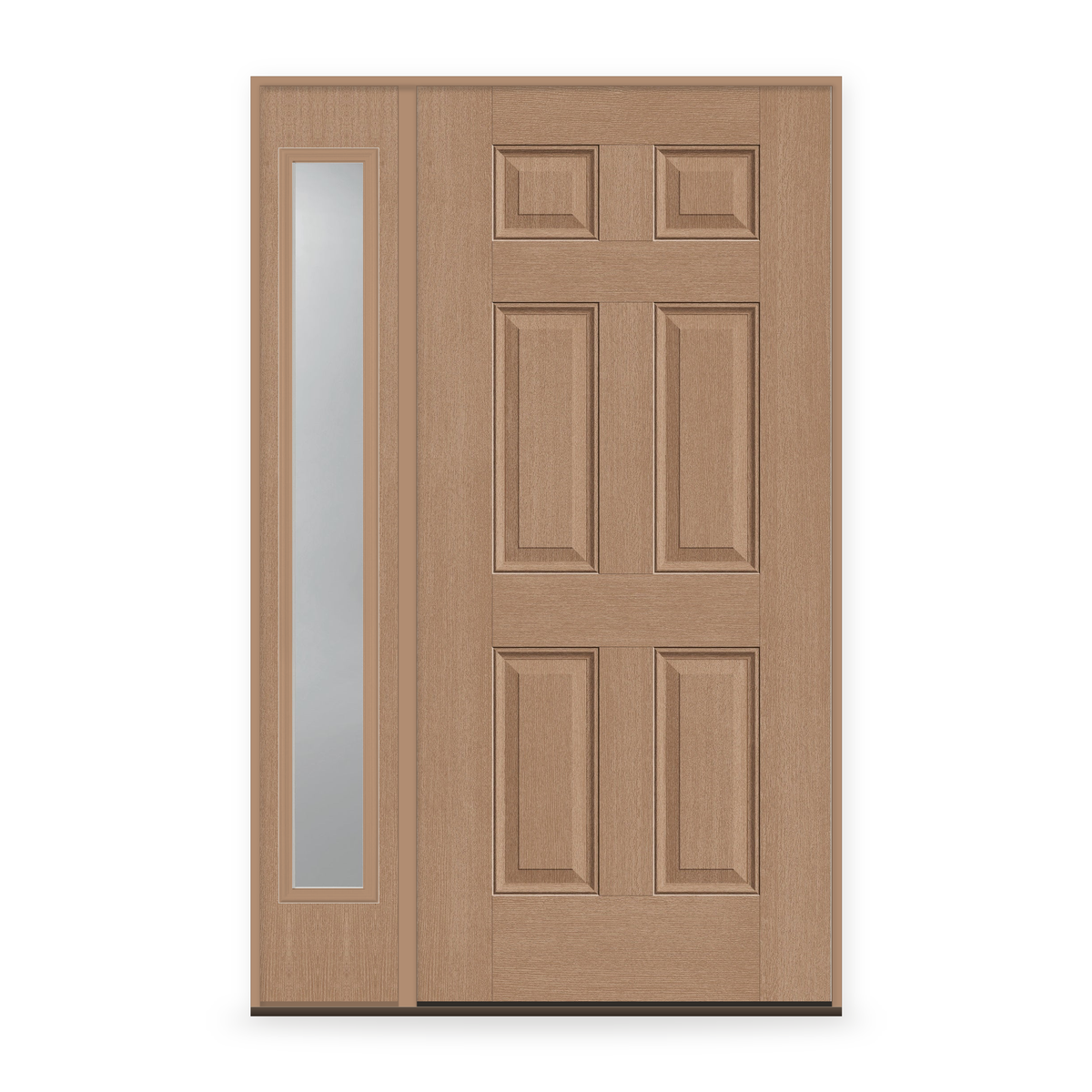 Fiberglass Entry Door System with Sidelite - 6 Panel, Tan Woodgrain