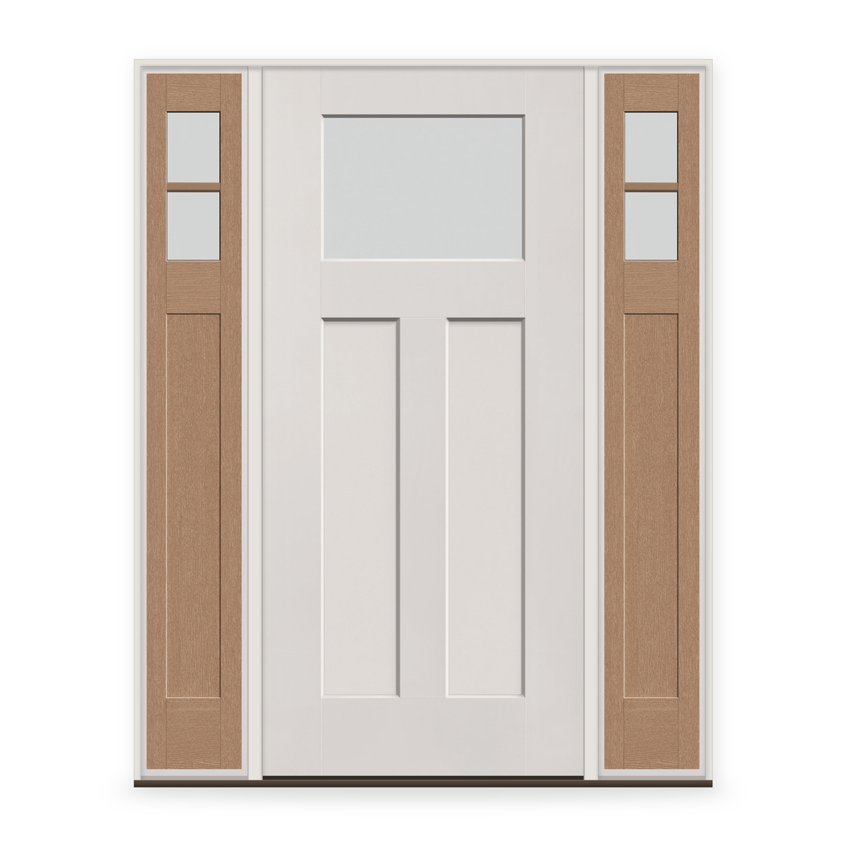 Frost Flush Glazed Fiberglass Entry Door System with Two Sidelites - Craftsman 2 Panel, White Satin Smooth