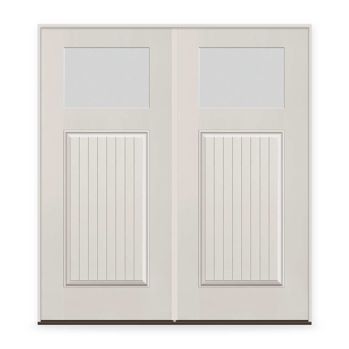 Double Frost Flush Glazed Fiberglass Entry Door System - Craftsman Plank, White Satin Smooth