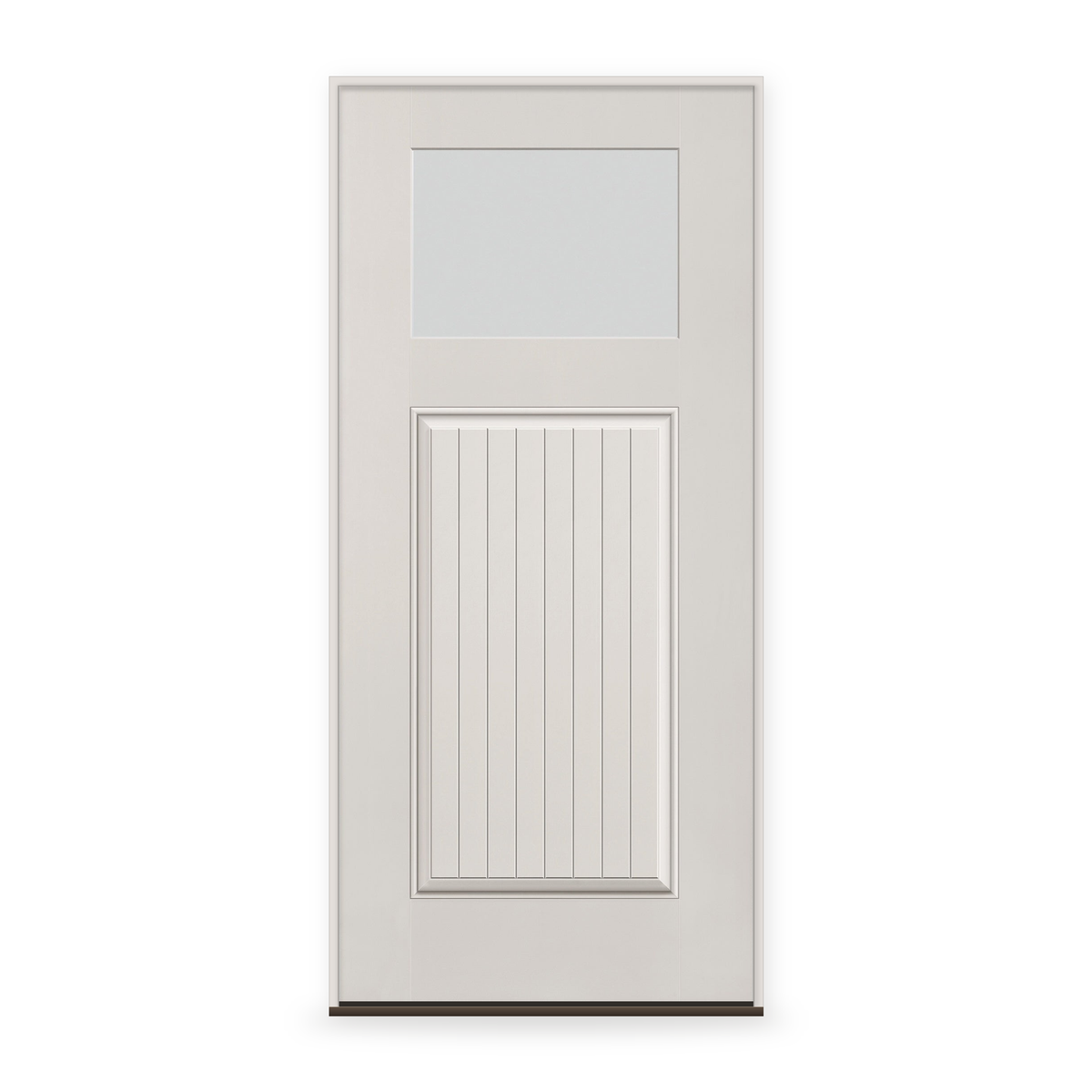 Prehung Frost Flush Glazed Fiberglass Entry Door System - Craftsman Plank, White Satin Smooth