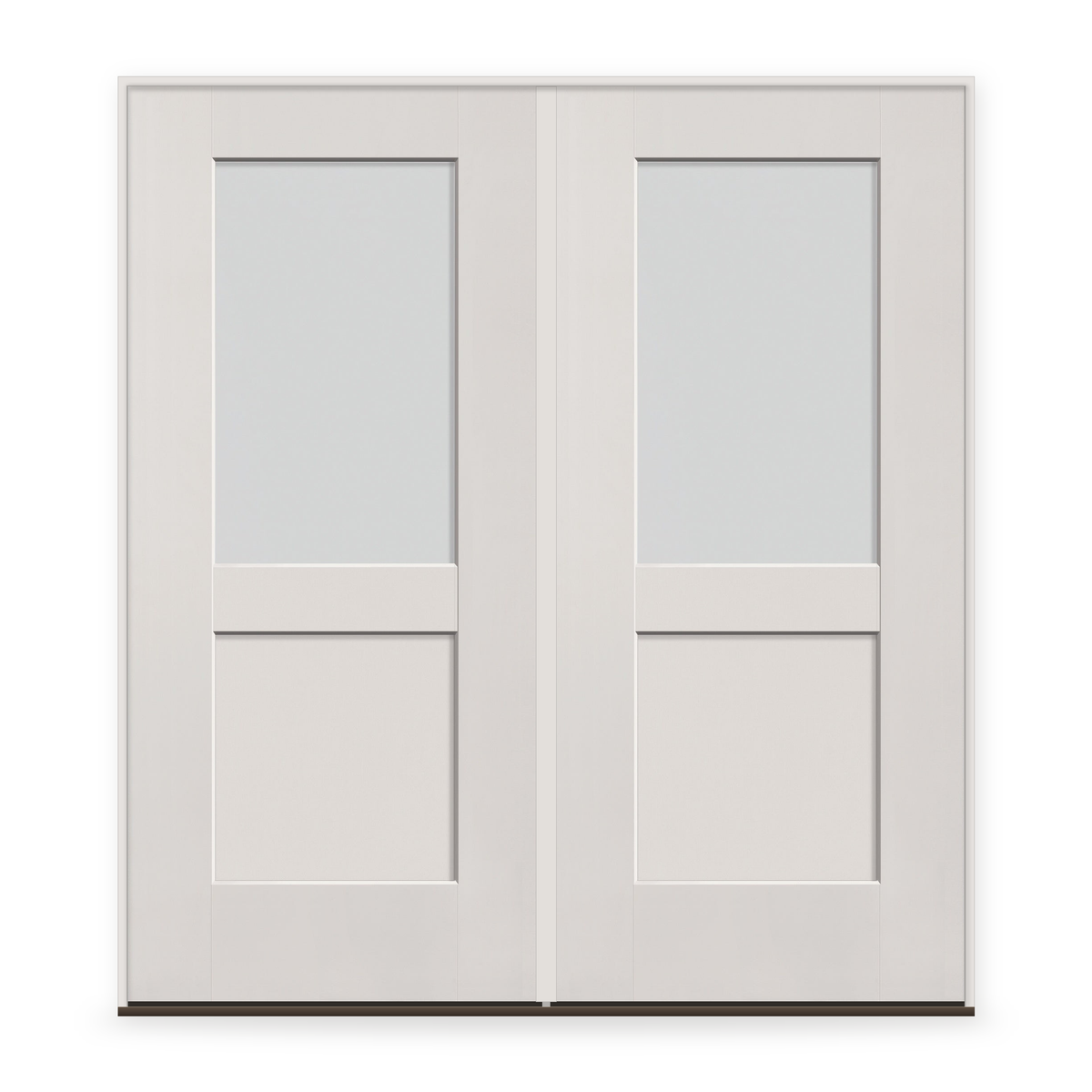 Double Frost Flush Glazed Fiberglass Entry Door System - Half Lite Shaker, White Satin Smooth