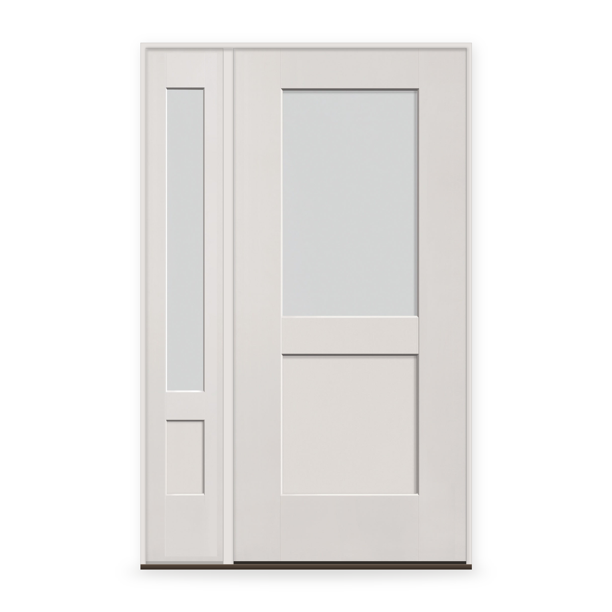 Frost Flush Glazed Fiberglass Entry Door System with Sidelite - Half Lite Shaker, White Satin Smooth