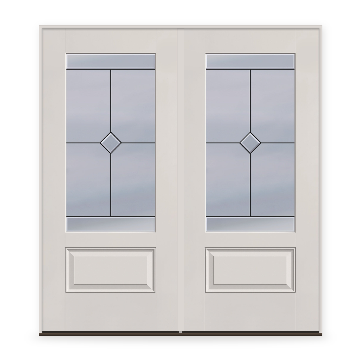 Double Garrison Flush Glazed Fiberglass Entry Door System - 3/4 Lite, Tan Woodgrain