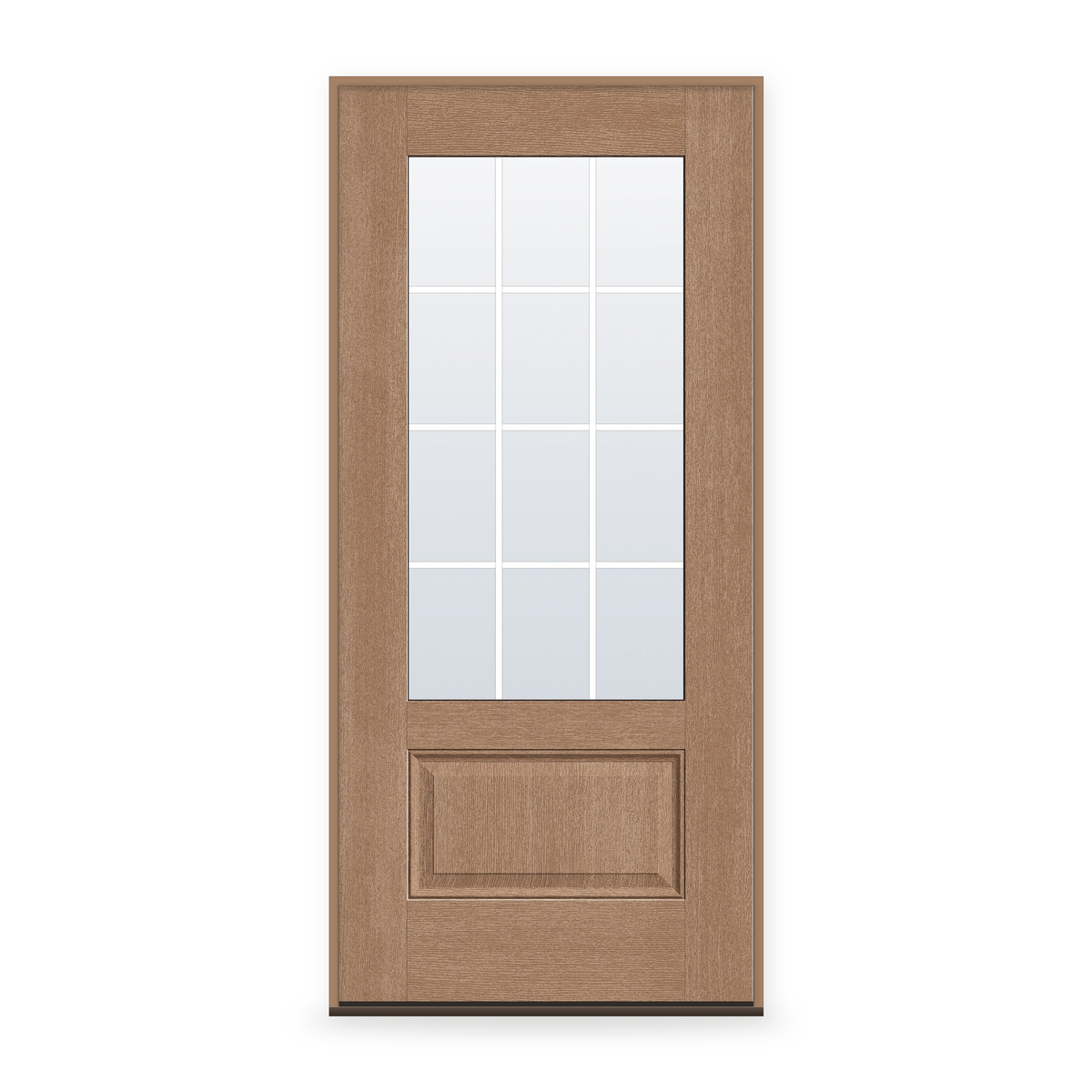 Prehung Grills Between Glass 12 Light Flush Glazed Fiberglass Entry Door System - 3/4 Lite, Tan Woodgrain, White 5/8" Grilles