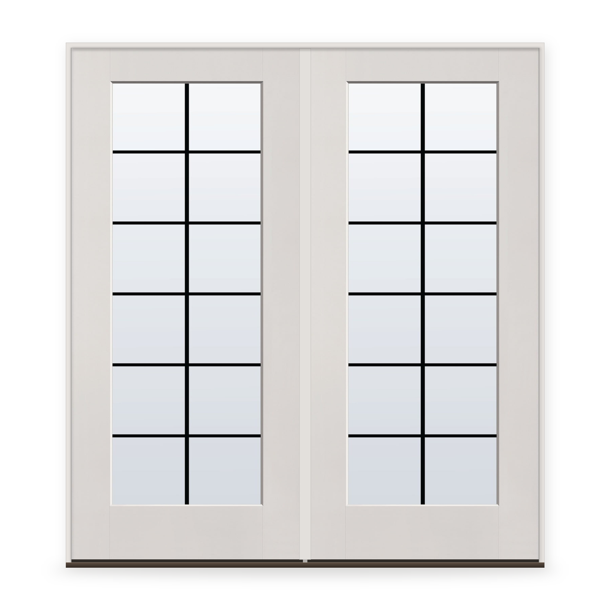 Double Grills Between Glass 12 Light Flush Glazed Fiberglass Entry Door System - Full Lite, White Satin Smooth, Black 7/8" Grilles