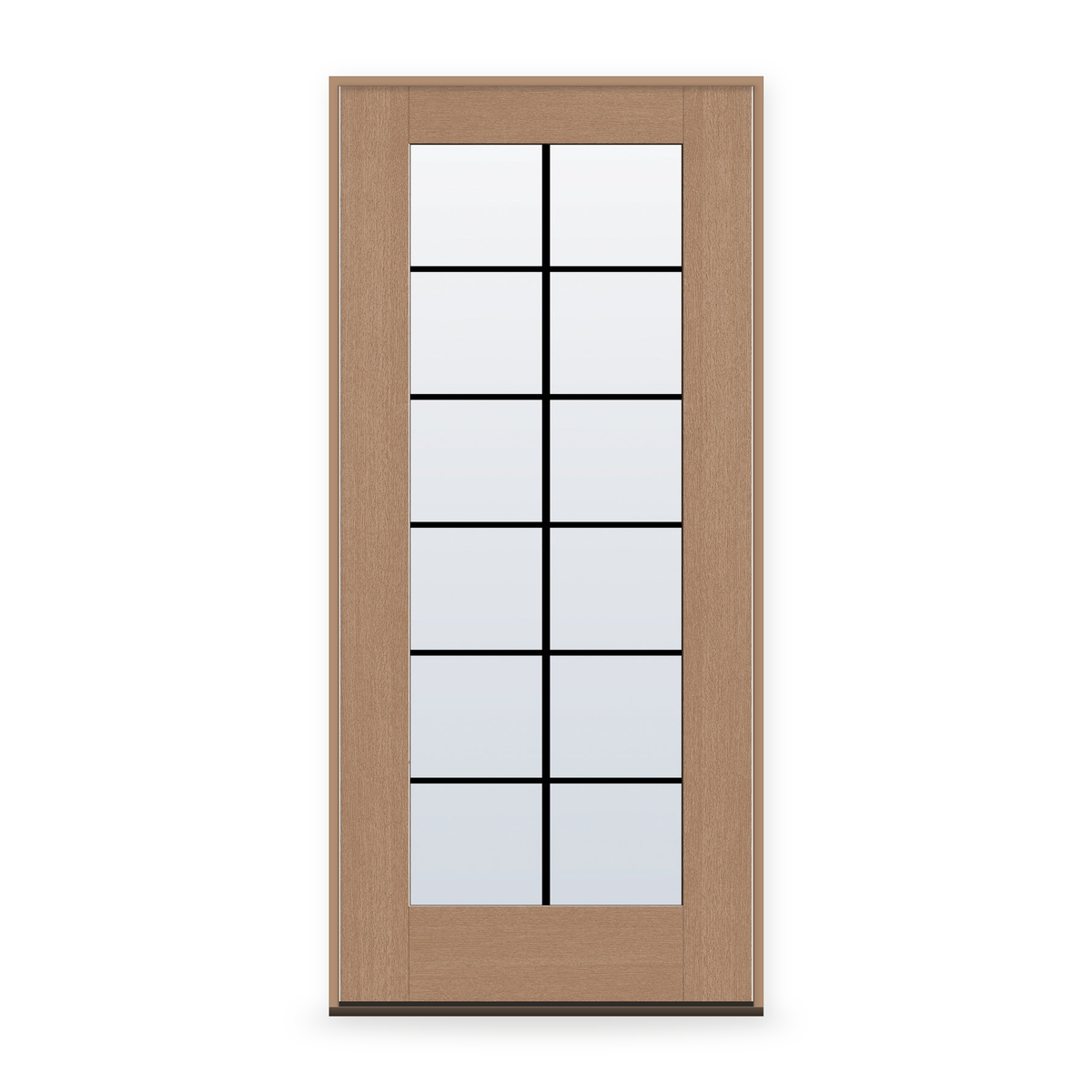 Prehung Grills Between Glass 12 Light Flush Glazed Fiberglass Entry Door System - Full Lite, Tan Woodgrain, Black 7/8" Grilles