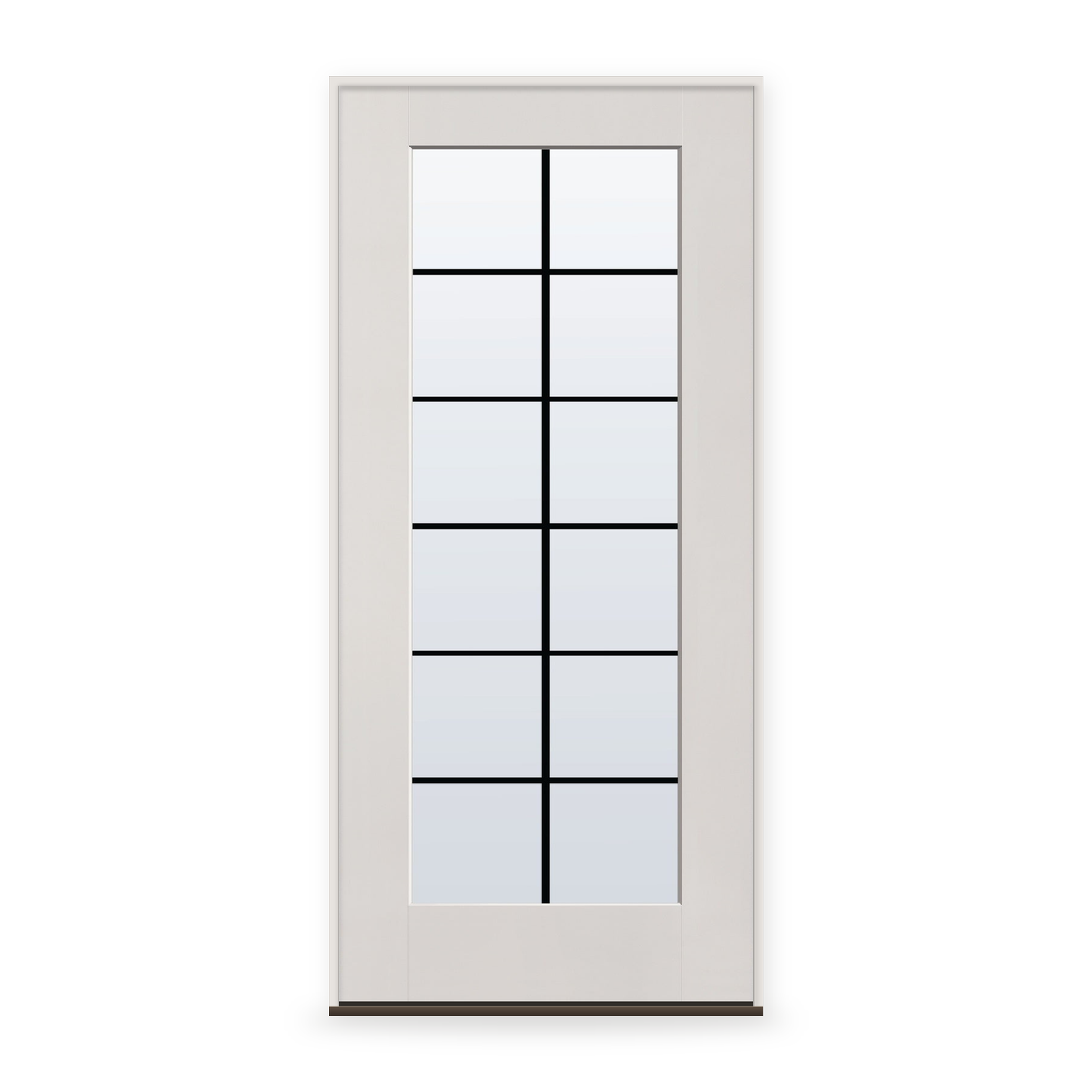 Prehung Grills Between Glass 12 Light Flush Glazed Fiberglass Entry Door System - Full Lite, White Satin Smooth, Black 5/8" Grilles