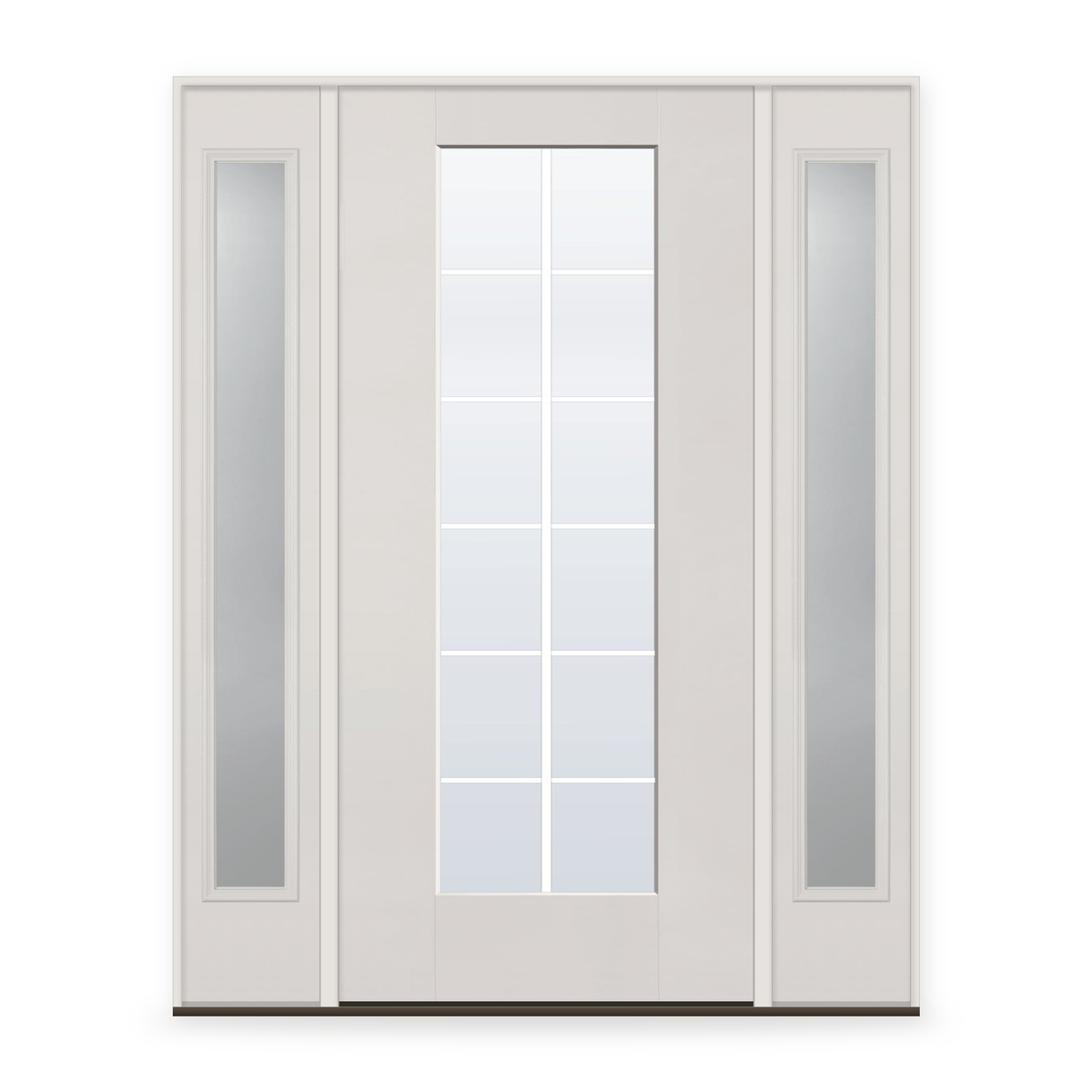 Grills Between Glass 12 Light Flush Glazed Fiberglass Entry Door System with Two Sidelites - Full Lite, White Satin Smooth, White 7/8" Grilles
