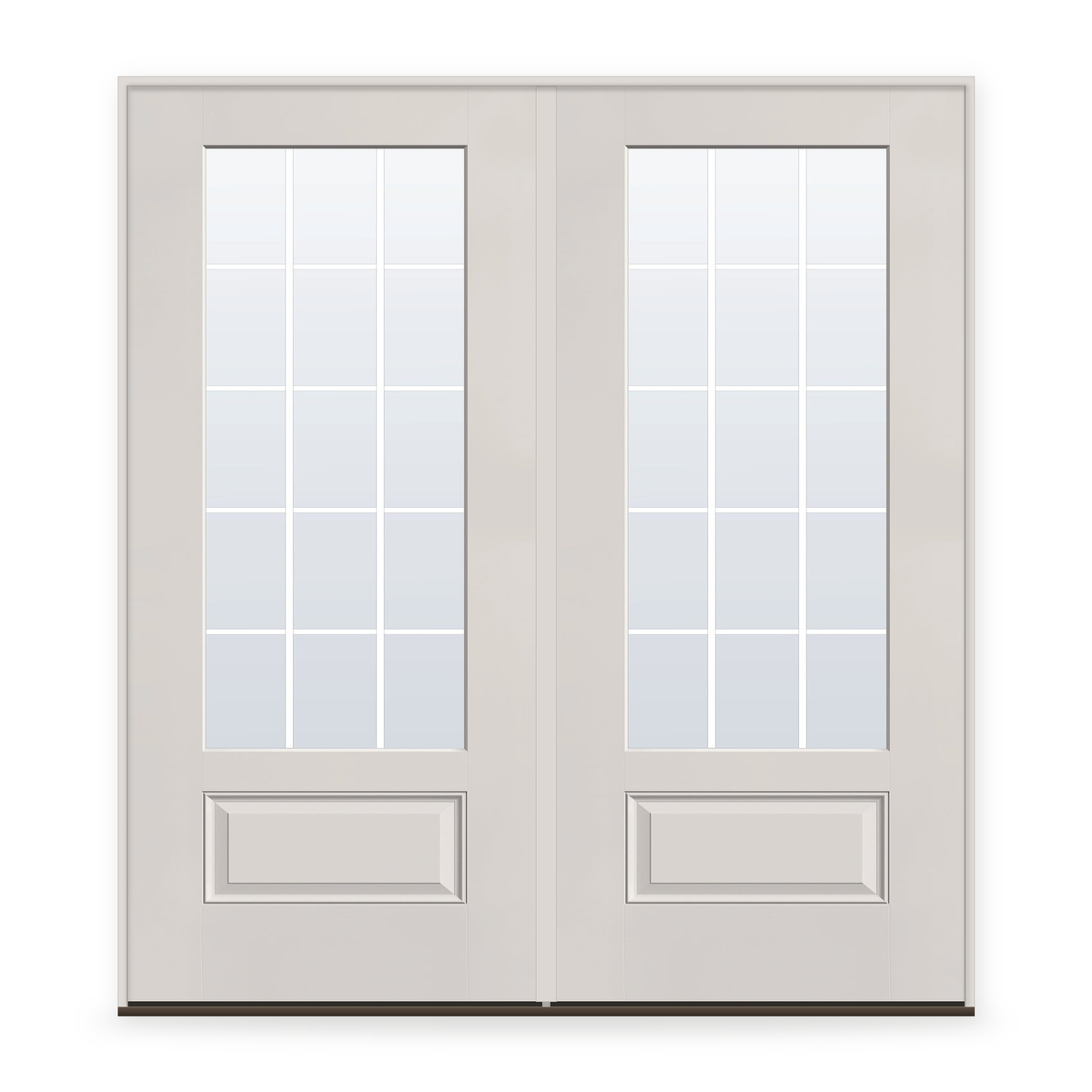 Double Grills Between Glass 15 Light Flush Glazed Fiberglass Entry Door System - 3/4 Lite, White Satin Smooth, White 7/8" Grilles