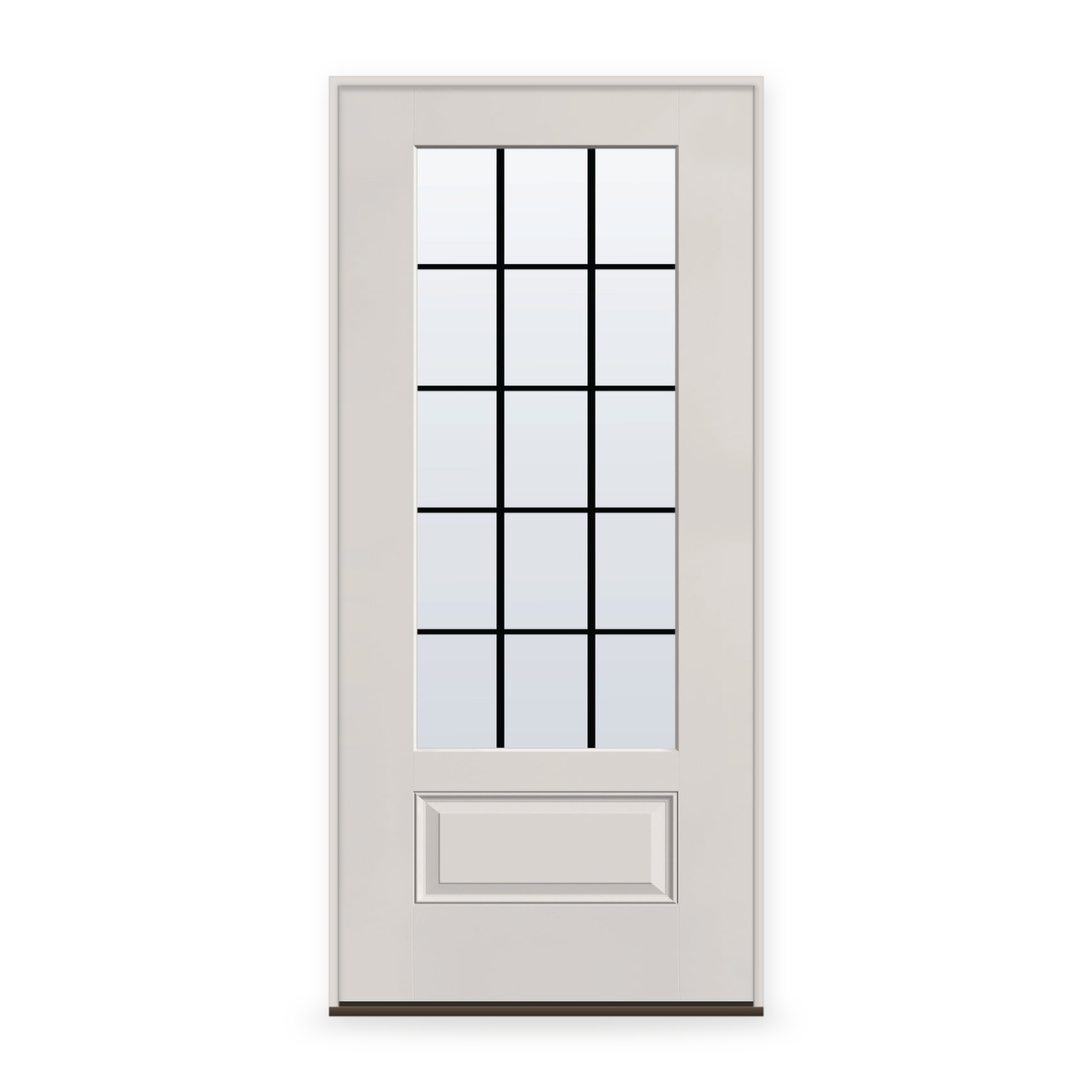 Prehung Grills Between Glass 15 Light Flush Glazed Fiberglass Entry Door System - 3/4 Lite, White Satin Smooth, Black 7/8" Grilles