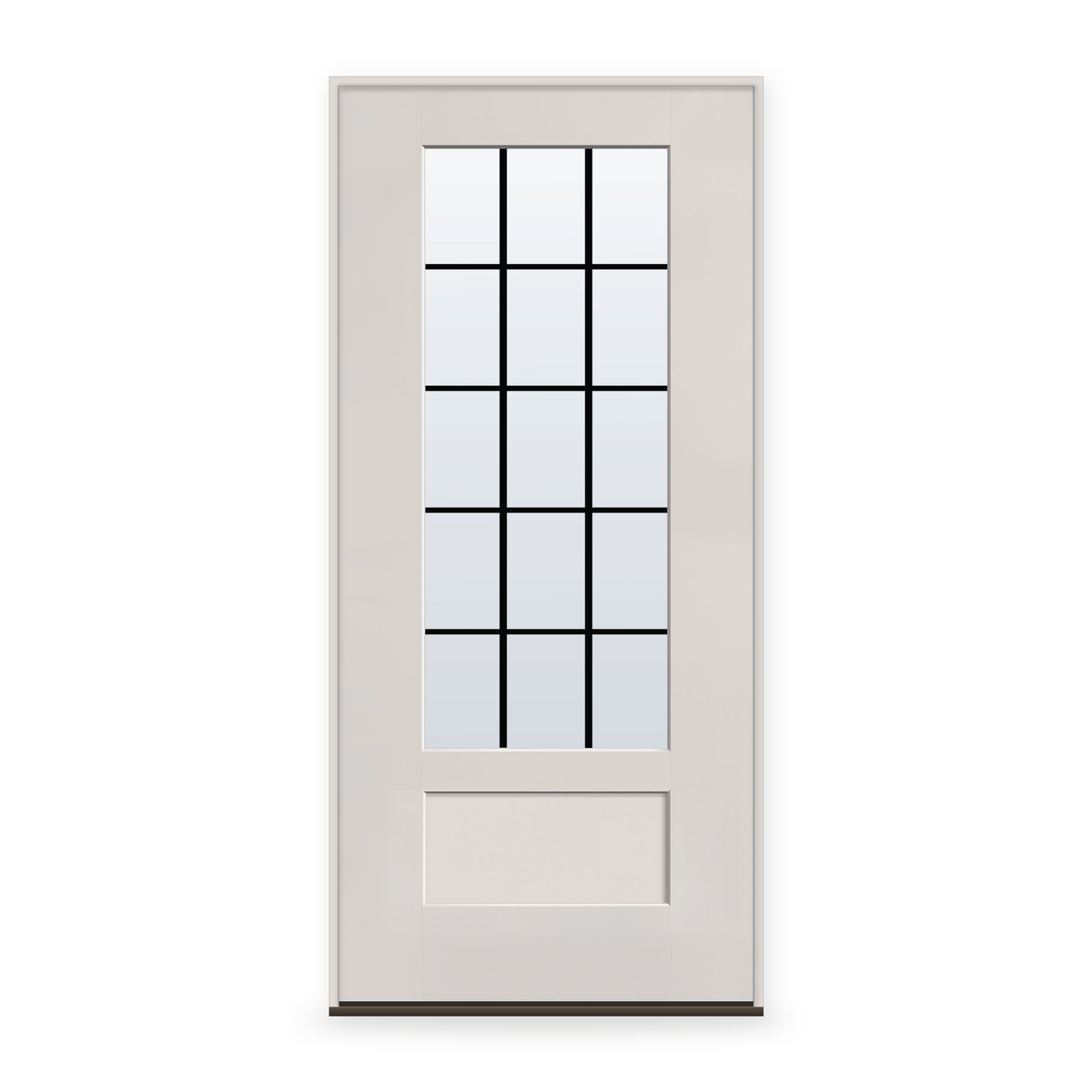 Prehung Grills Between Glass 15 Light Flush Glazed Fiberglass Entry Door System - 3/4 Lite Shaker, White Satin Smooth, Black 7/8" Grilles