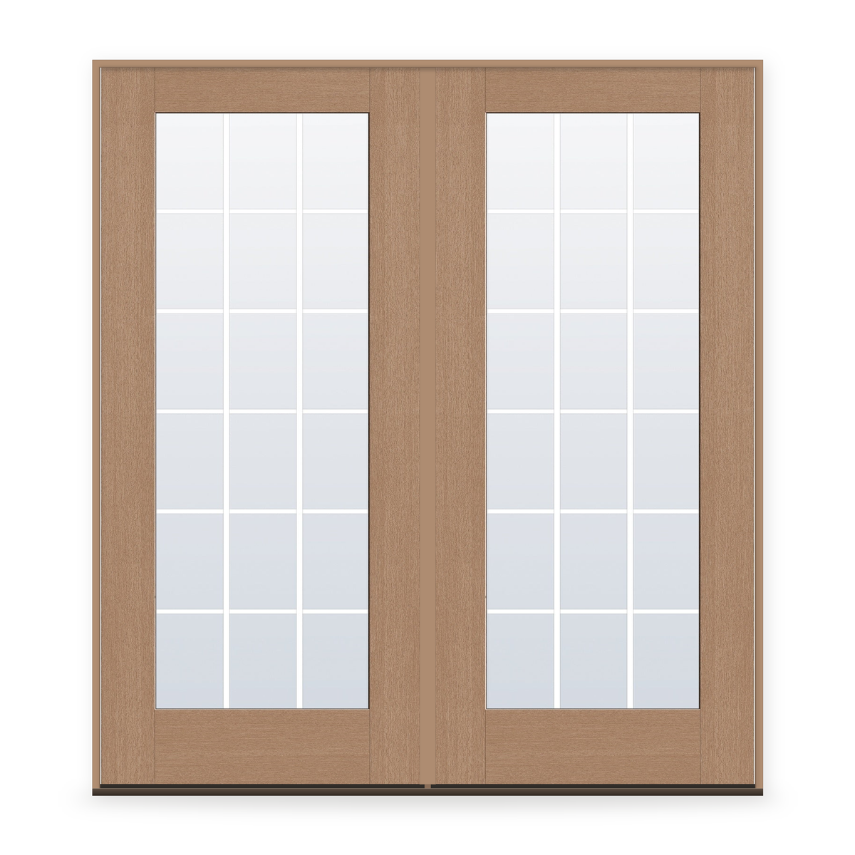 Double Grills Between Glass 18 Light Flush Glazed Fiberglass Entry Door System - Full Lite, Tan Woodgrain, White 5/8" Grilles