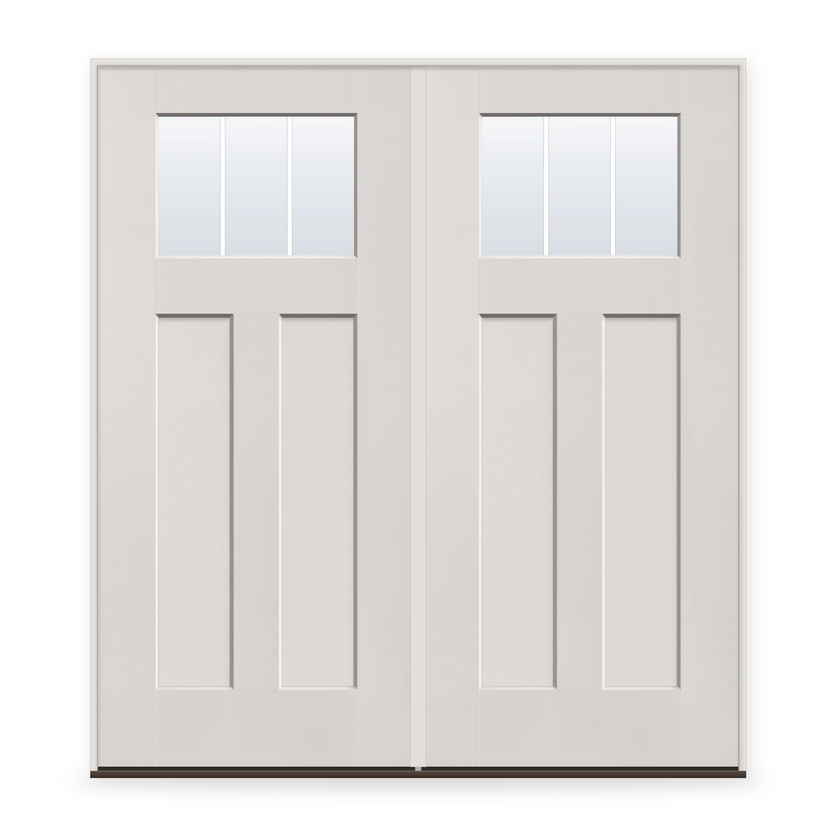 Double Grills Between Glass 3 Light Flush Glazed Fiberglass Entry Door System - Craftsman 2 Panel, White Satin Smooth, White 5/8" Grilles