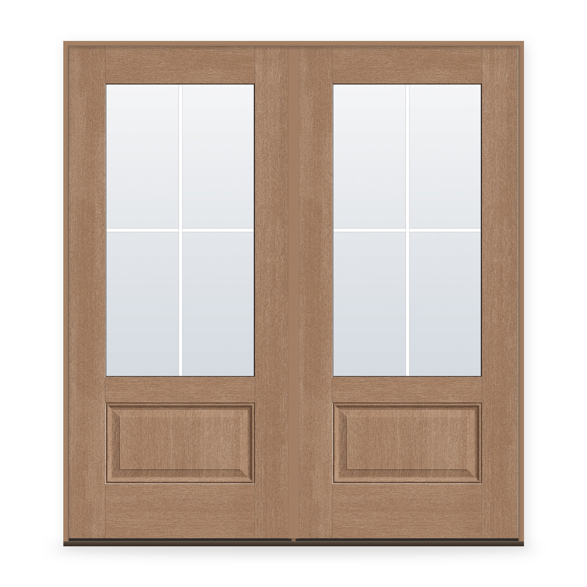 Double Grills Between Glass 4 Light Flush Glazed Fiberglass Entry Door System - 3/4 Lite, Tan Woodgrain