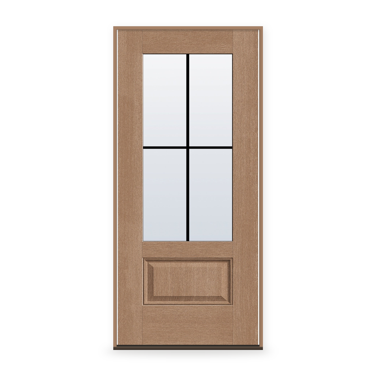 Prehung Grills Between Glass 4 Light Flush Glazed Fiberglass Entry Door System - 3/4 Lite, Tan Woodgrain, Black 5/8" Grilles
