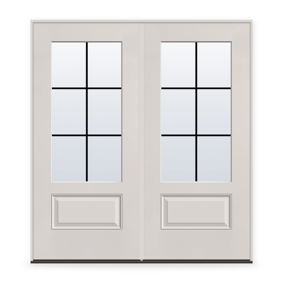 Double Grills Between Glass 6 Light Flush Glazed Fiberglass Entry Door System - 3/4 Lite, White Satin Smooth