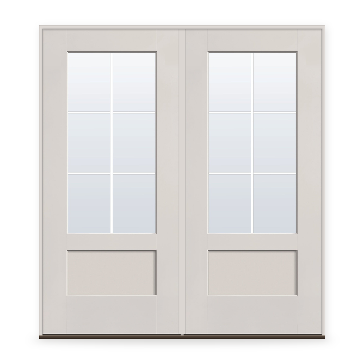 Double Grills Between Glass 6 Light Flush Glazed Fiberglass Entry Door System - 3/4 Lite Shaker, White Satin Smooth