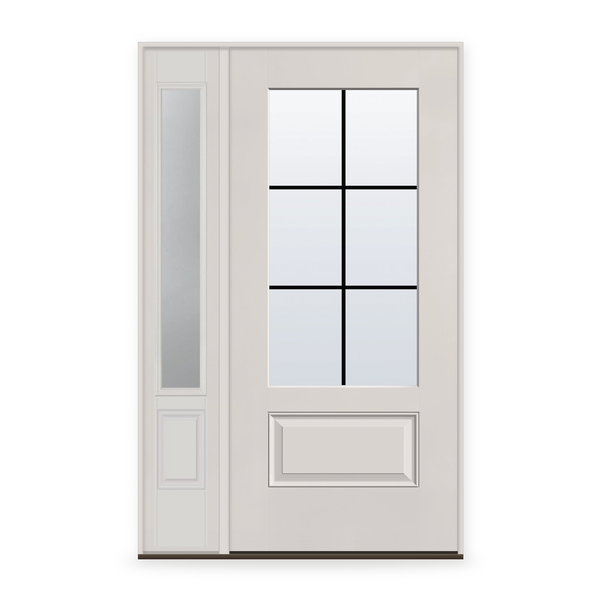 Grills Between Glass 6 Light Flush Glazed Fiberglass Entry Door System with Sidelite - 3/4 Lite, White Satin Smooth