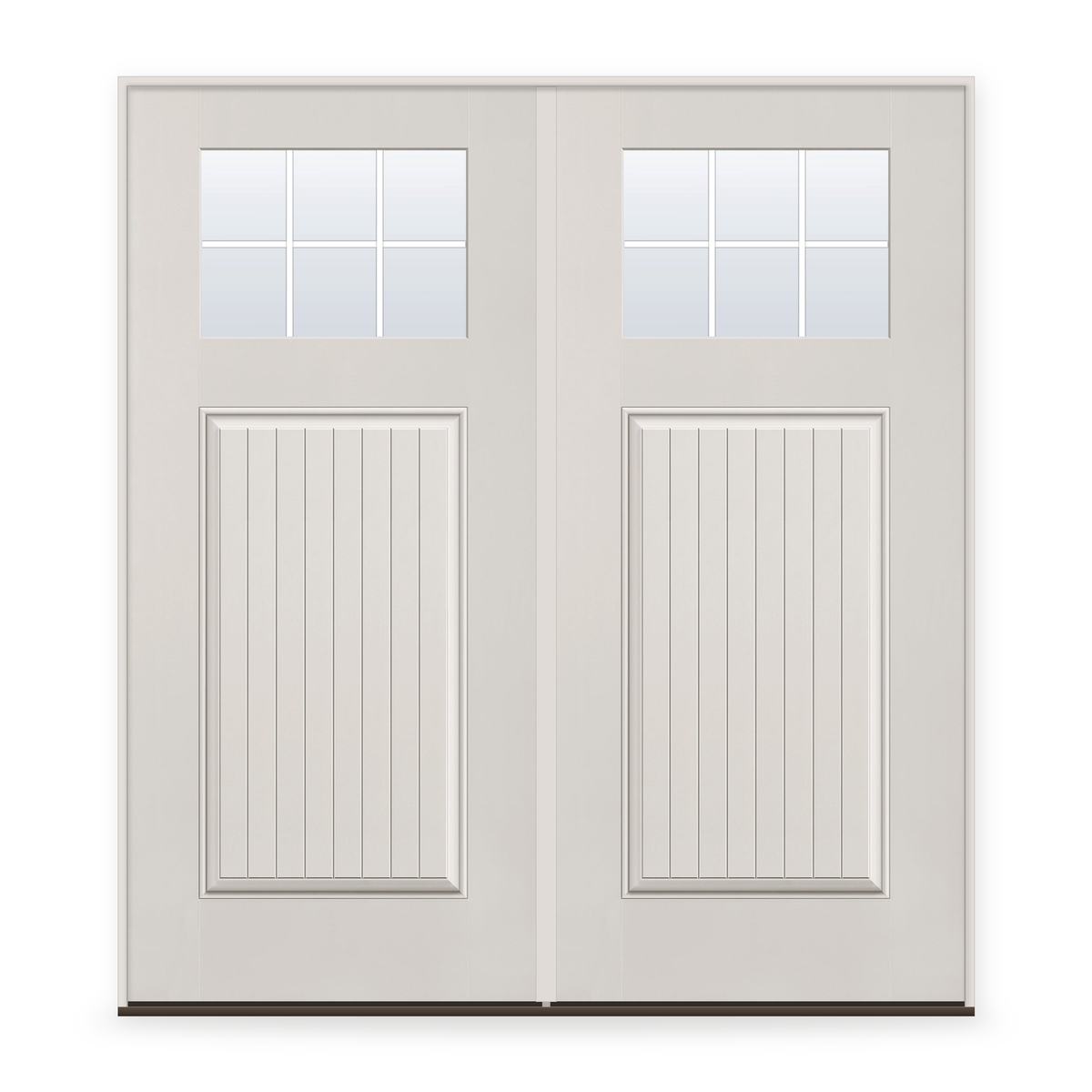 Double Grills Between Glass 6 Light Flush Glazed Fiberglass Entry Door System - Craftsman Plank, White Satin Smooth