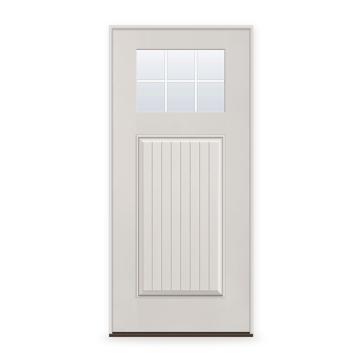 Prehung Grills Between Glass 6 Light Flush Glazed Fiberglass Entry Door System - Craftsman Plank, White Satin Smooth, White 5/8" Grilles
