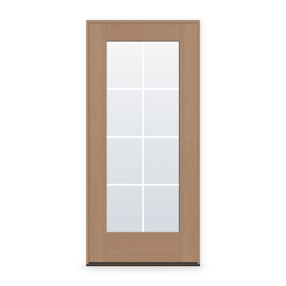 Prehung Grills Between Glass 8 Light Flush Glazed Fiberglass Entry Door System - Full Lite, Tan Woodgrain, White 7/8" Grilles