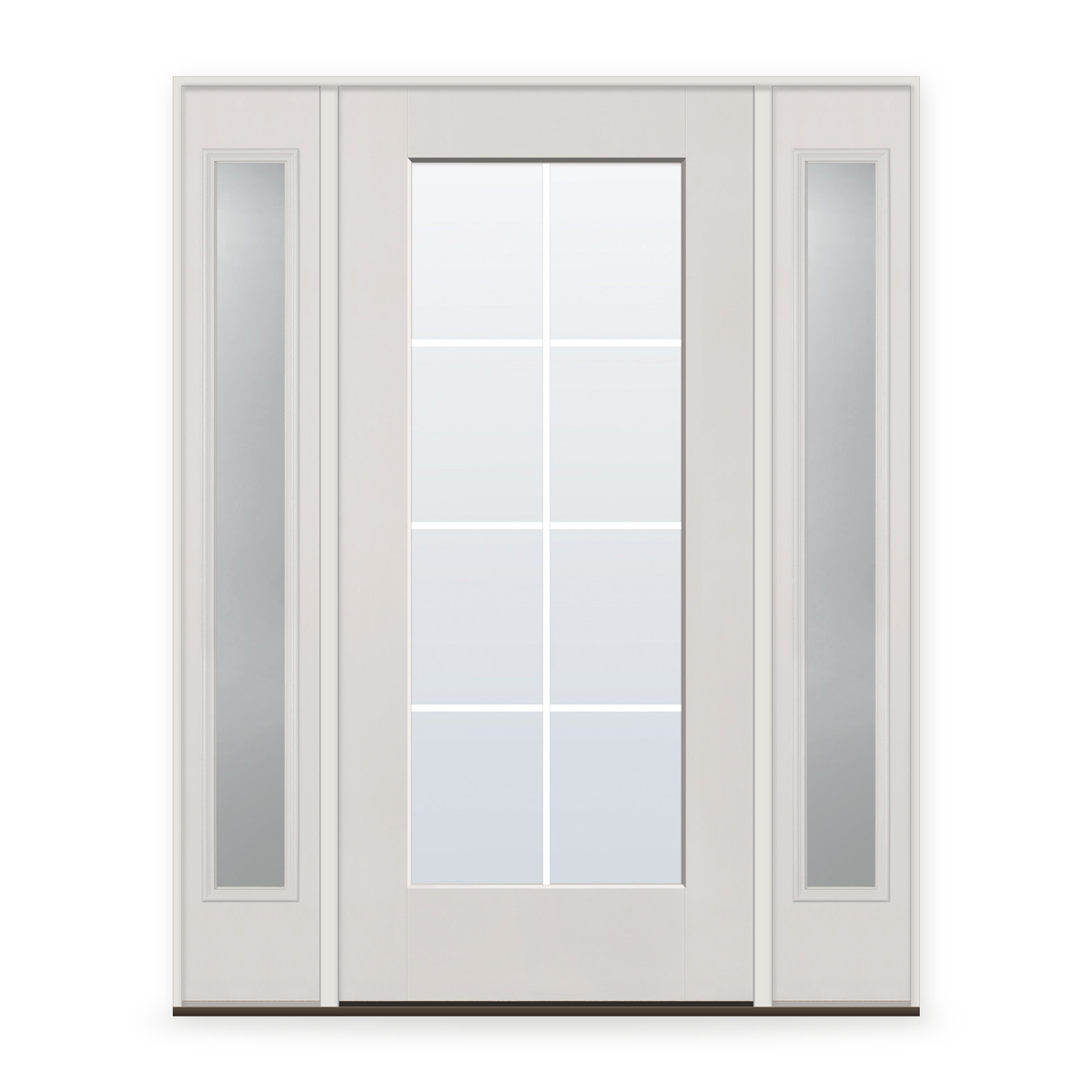 Grills Between Glass 8 Light Flush Glazed Fiberglass Entry Door System with Two Sidelites - Full Lite, White Satin Smooth, White 7/8" Grilles