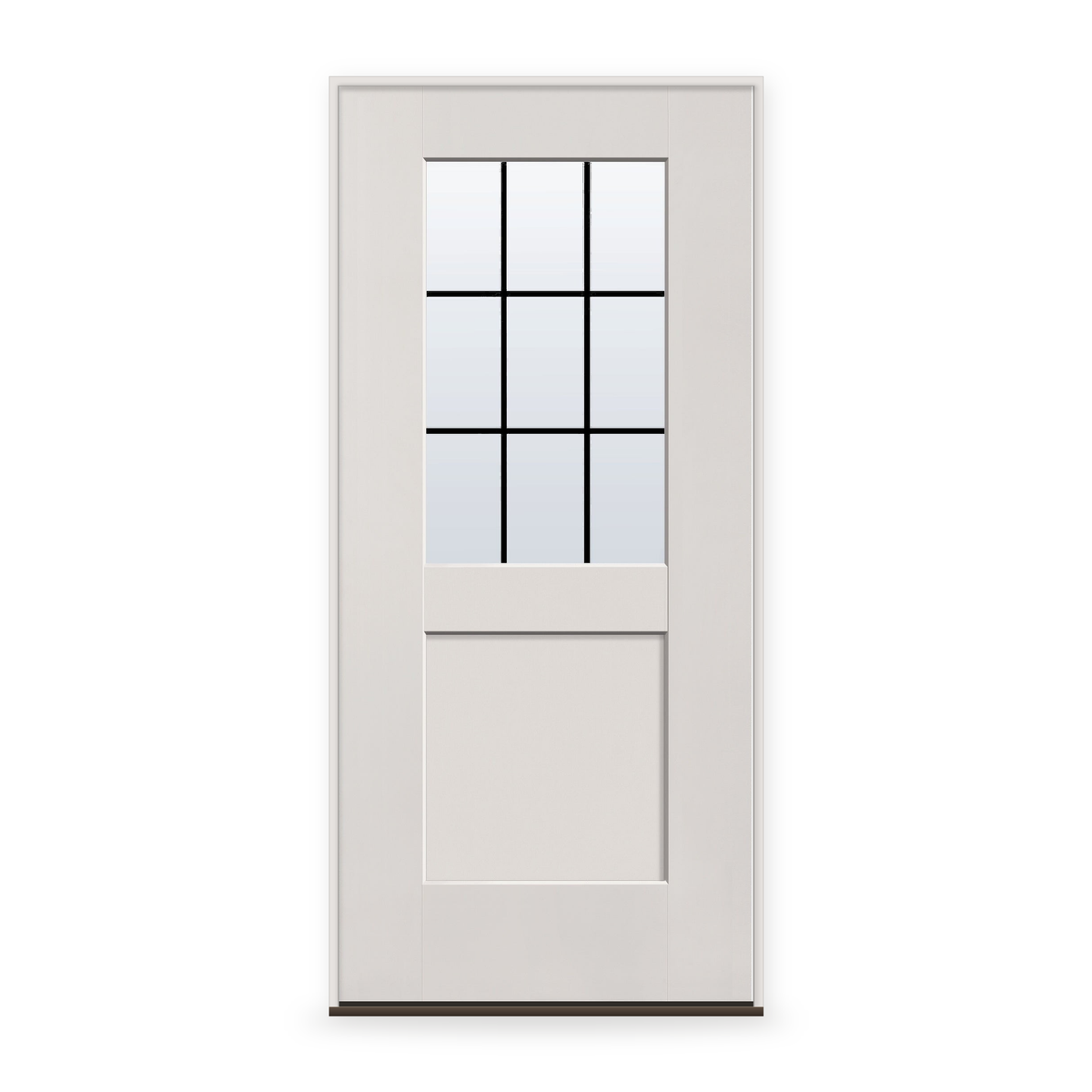 Prehung Grills Between Glass 9 Light Flush Glazed Fiberglass Entry Door System - Half Lite Shaker, White Satin Smooth, Black 5/8" Grilles