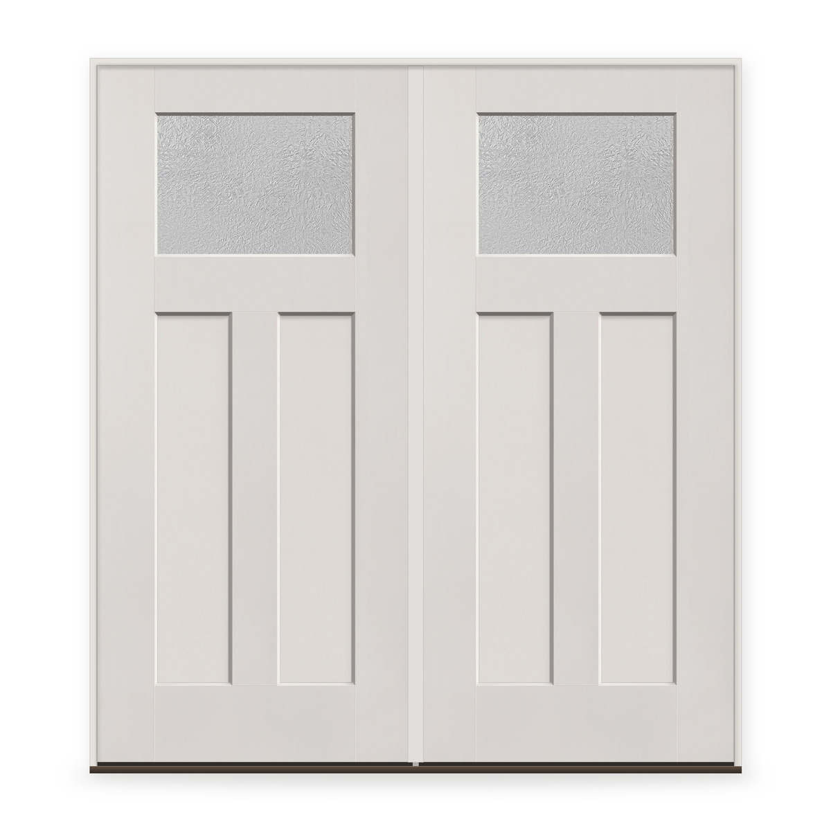 Double Micro-Granite Flush Glazed Fiberglass Entry Door System - Craftsman 2 Panel, White Satin Smooth