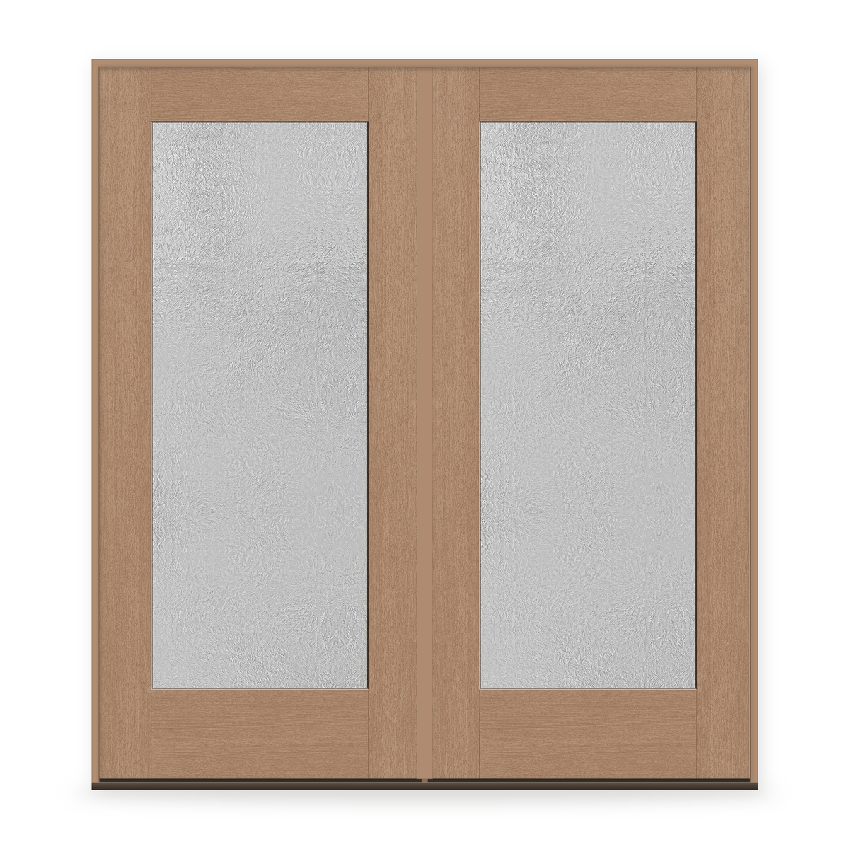 Double Micro-Granite Flush Glazed Fiberglass Entry Door System - Full Lite, Tan Woodgrain