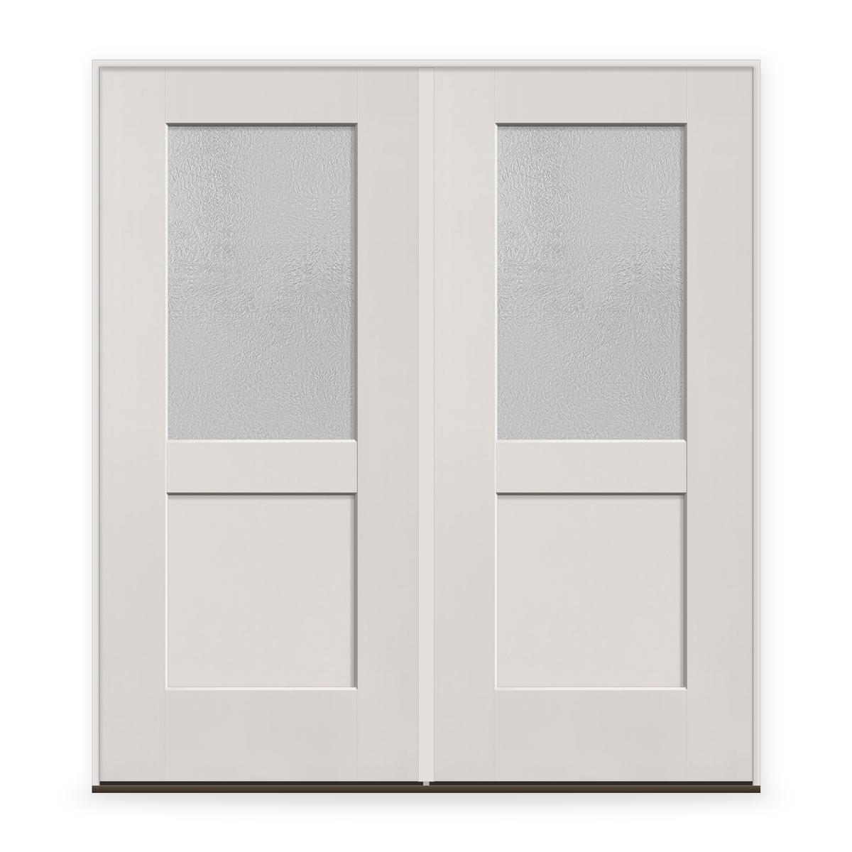 Double Micro-Granite Flush Glazed Fiberglass Entry Door System - Half Lite Shaker, White Satin Smooth