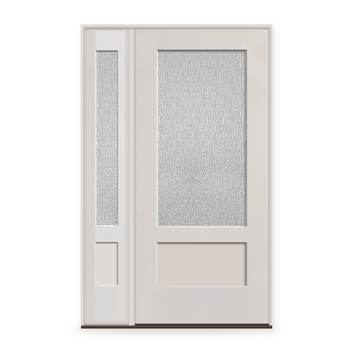 Rain Flush Glazed Fiberglass Entry Door System with Sidelite - 3/4 Lite Shaker, White Satin Smooth,