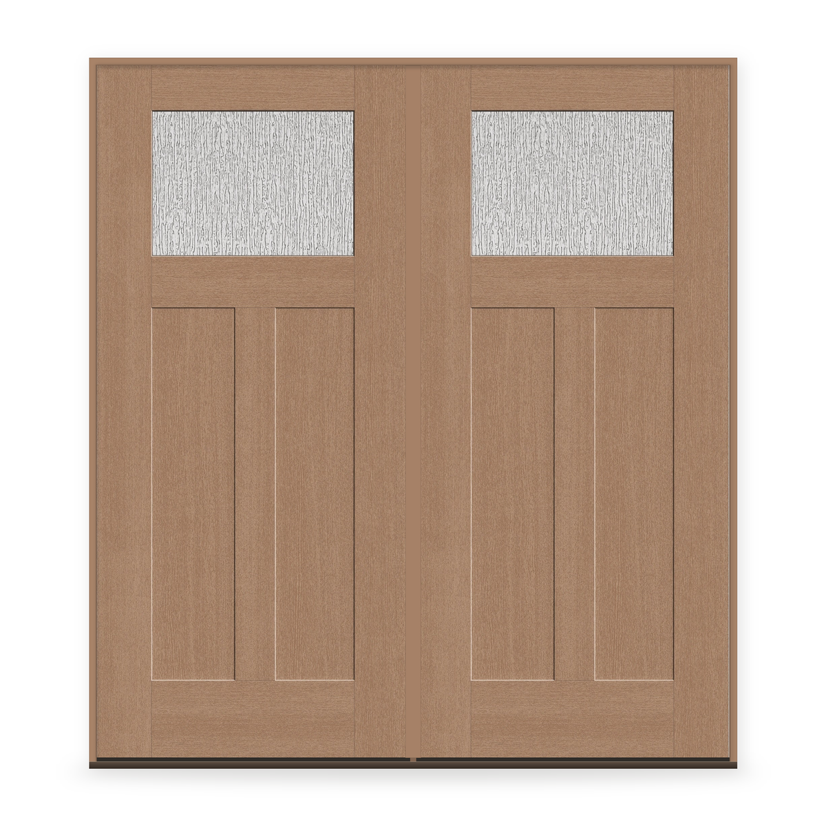 Double Rain Flush Glazed Fiberglass Entry Door System - Craftsman 2 Panel, Tan Woodgrain