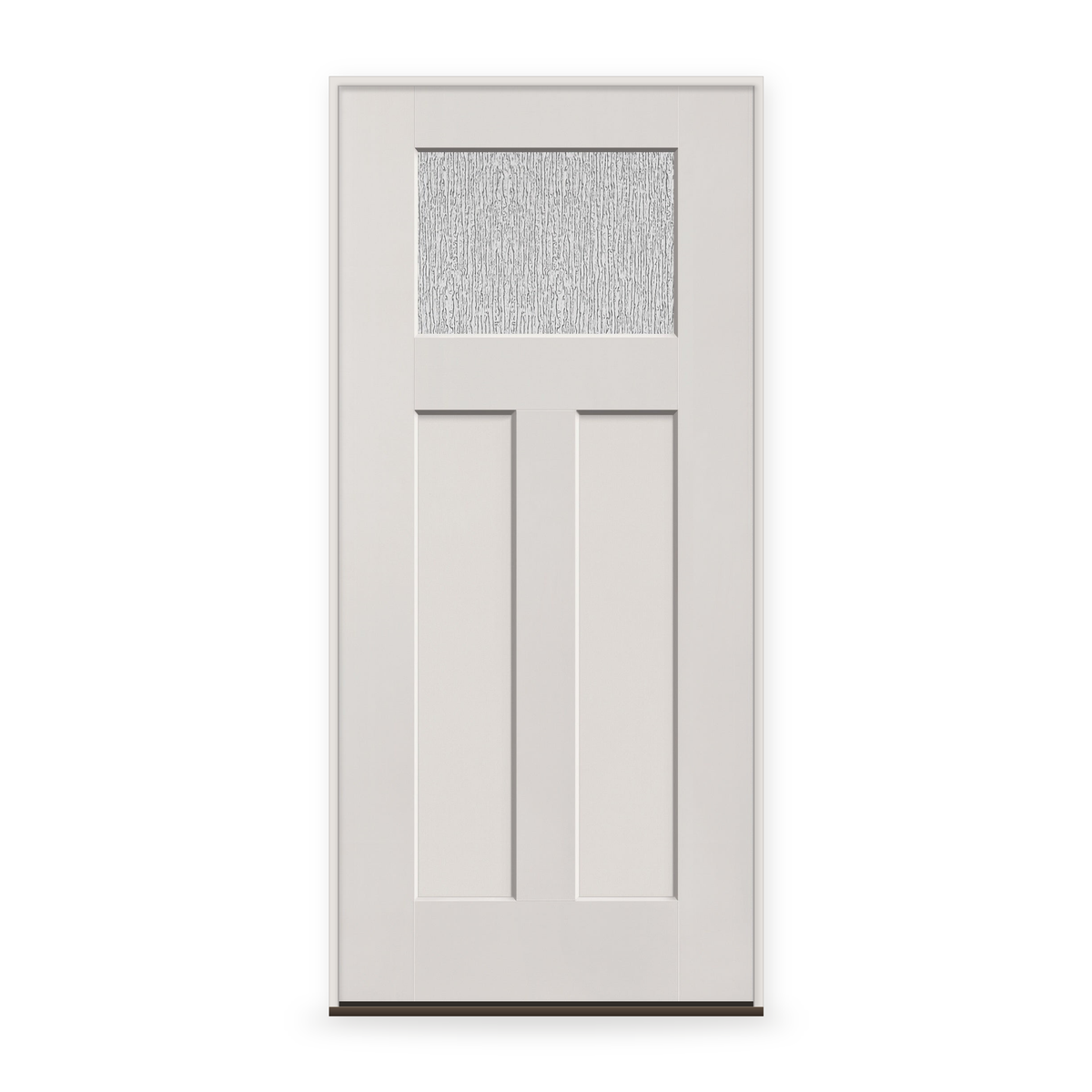Prehung Rain Flush Glazed Fiberglass Entry Door System - Craftsman 2 Panel, White Satin Smooth