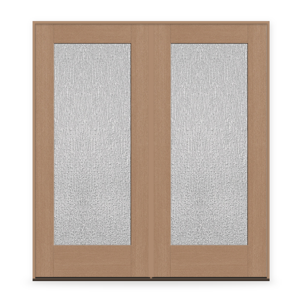 Double Rain Flush Glazed Fiberglass Entry Door System - Full Lite, Tan Woodgrain,