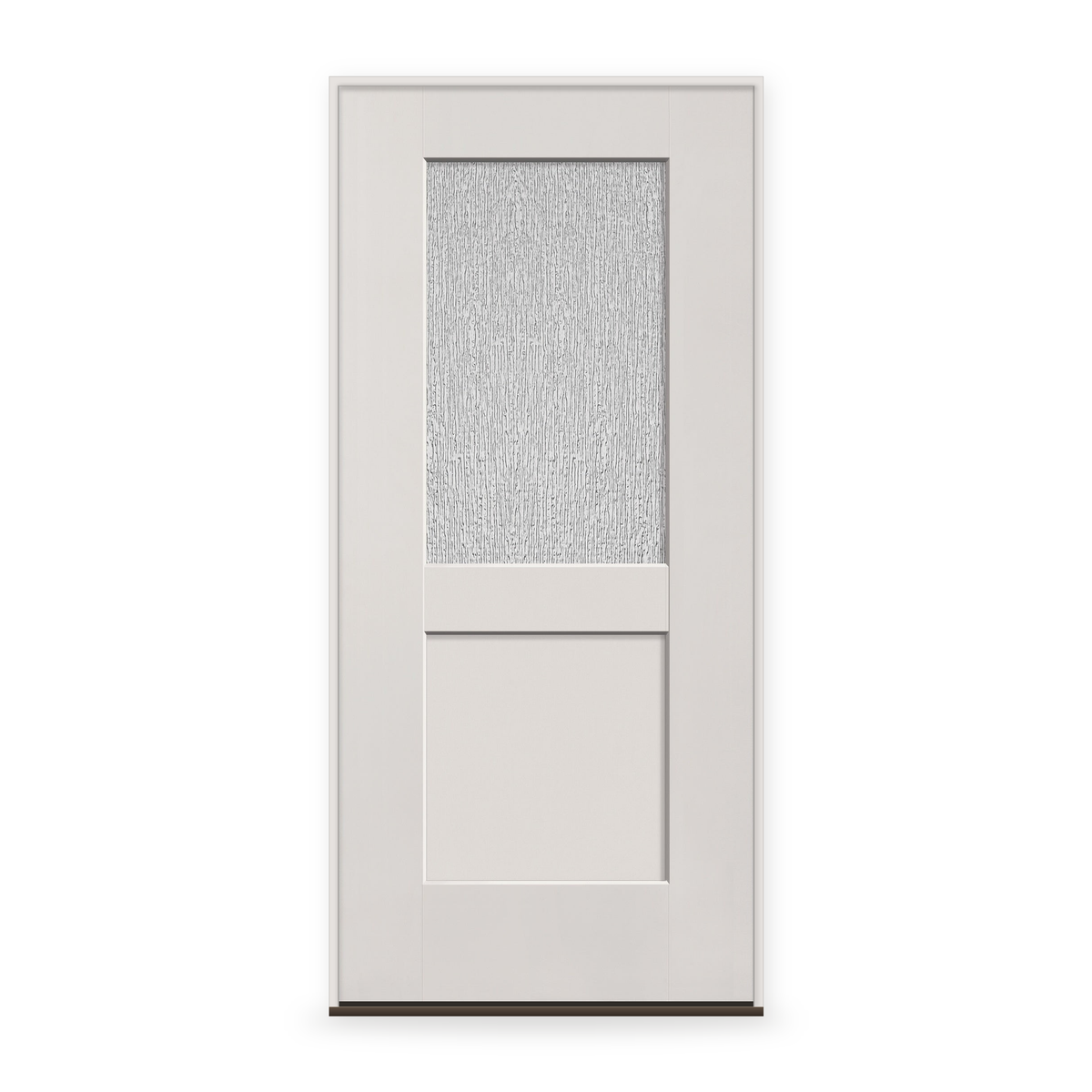 Prehung Rain Flush Glazed Fiberglass Entry Door System - Half Lite Shaker, White Satin Smooth
