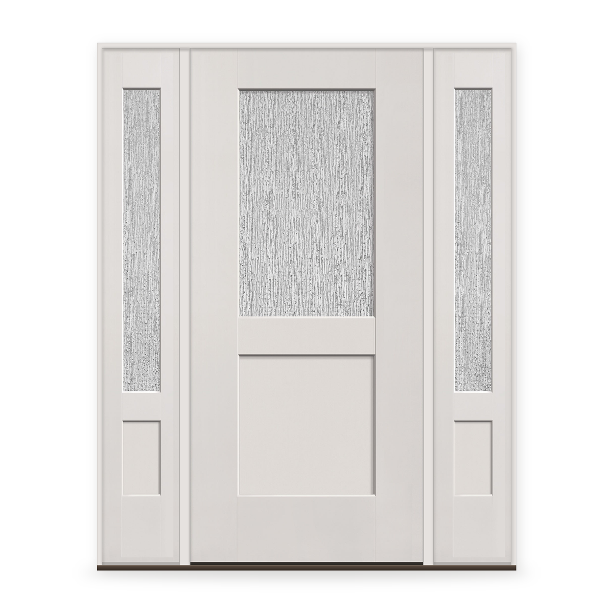 Rain Flush Glazed Fiberglass Entry Door System with Two Sidelites - Half Lite Shaker, White Satin Smooth