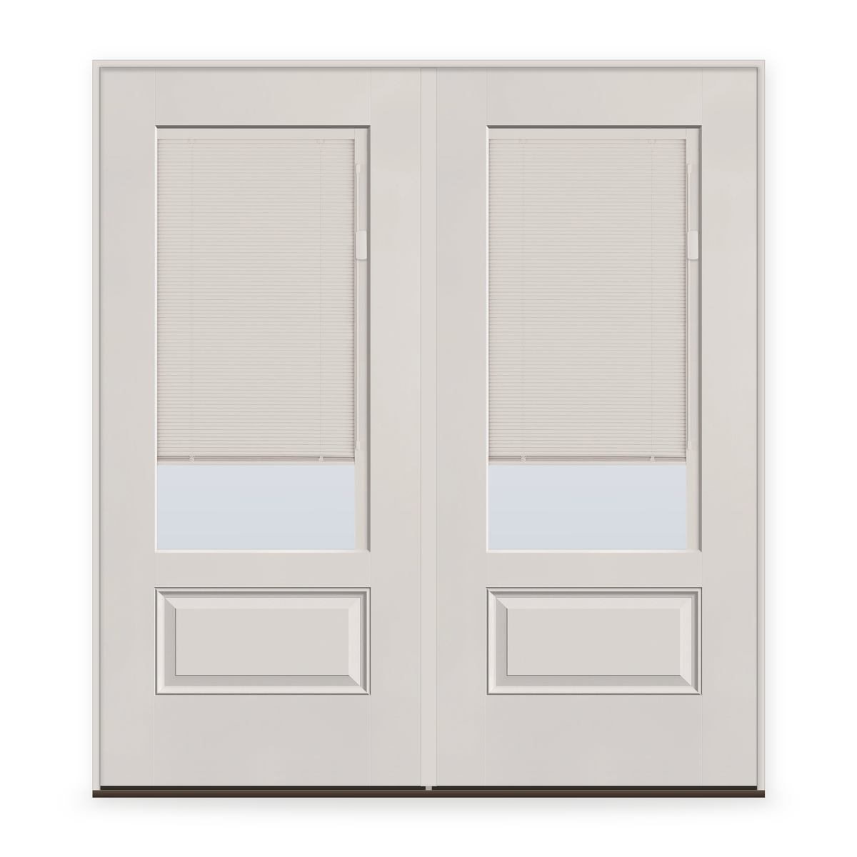 Double Raise & Lower Blinds Flush Glazed Fiberglass Entry Door System - 3/4 Lite, White Satin Smooth, White Enclosed Blinds