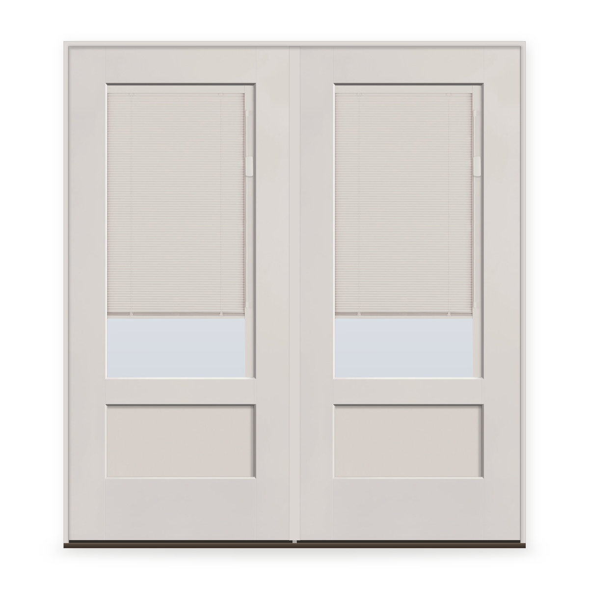 Double Raise & Lower Blinds Flush Glazed Fiberglass Entry Door System - 3/4 Lite Shaker, White Satin Smooth