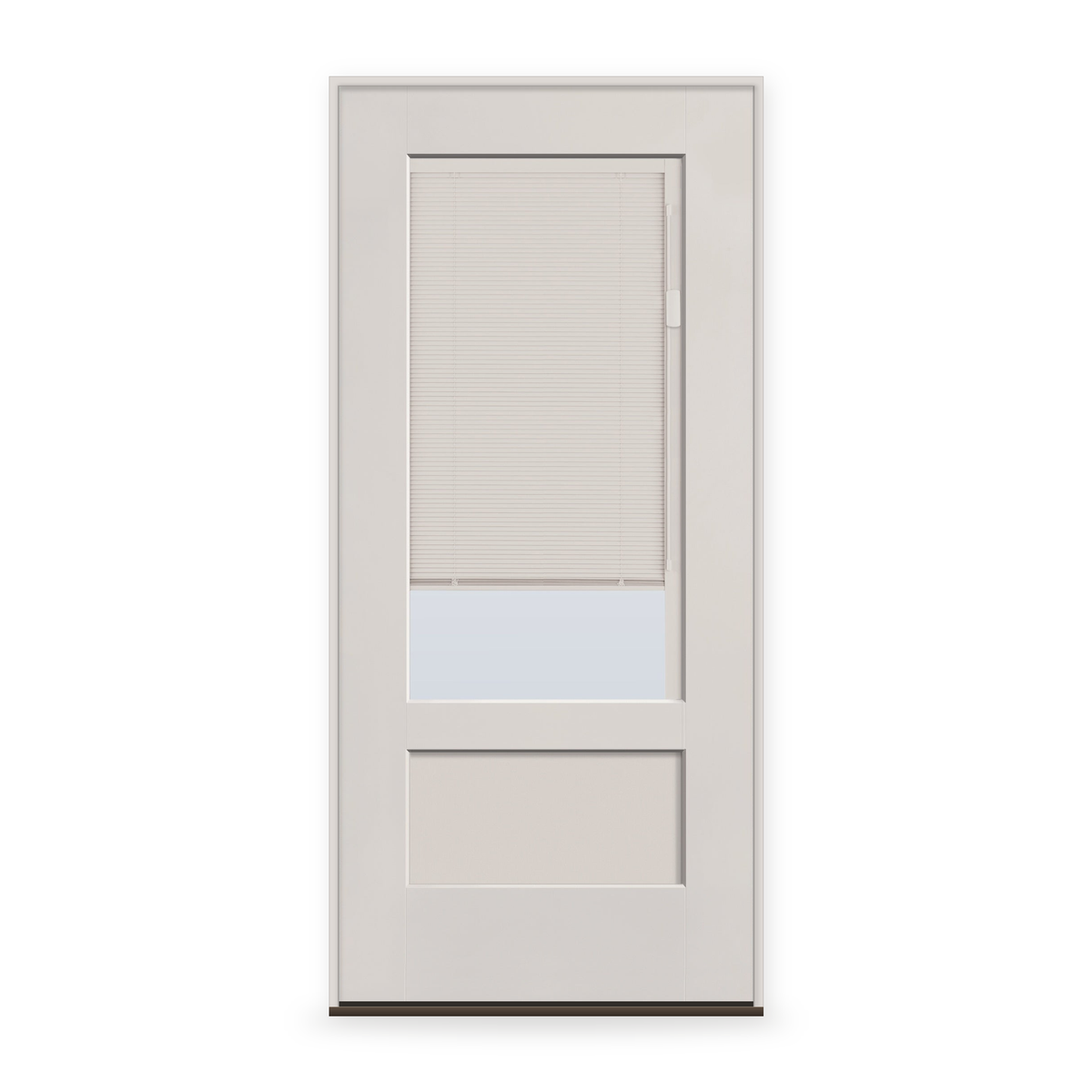 Prehung Raise & Lower Blinds Flush Glazed Fiberglass Entry Door System - 3/4 Lite Shaker, White Satin Smooth, White Enclosed Blinds