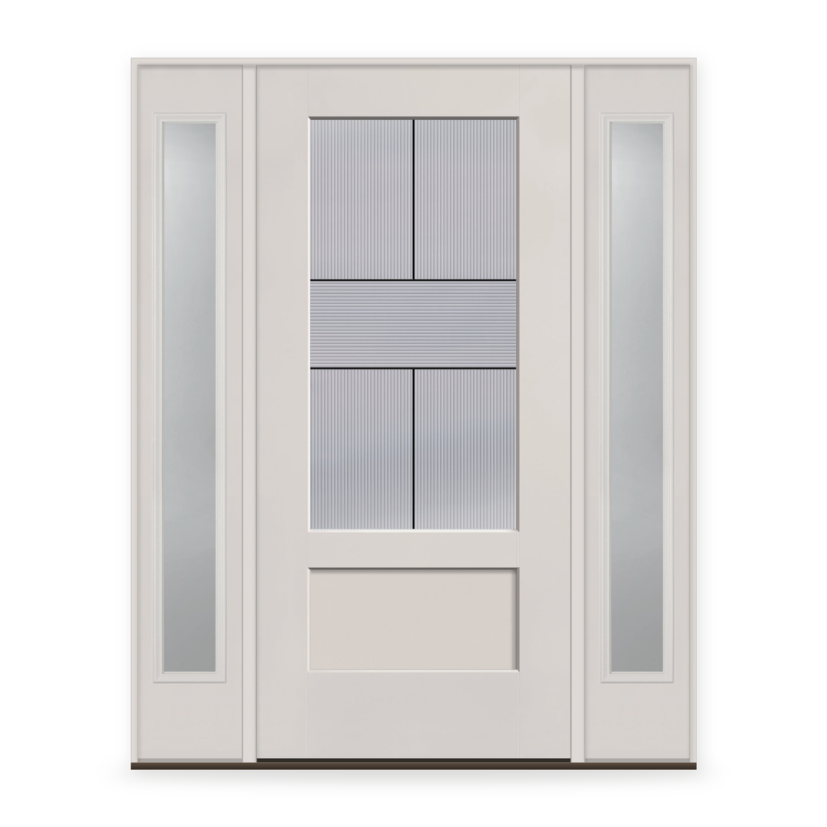 Rill Flush Glazed Fiberglass Entry Door System with Two Sidelites - 3/4 Lite Shaker, White Satin Smooth