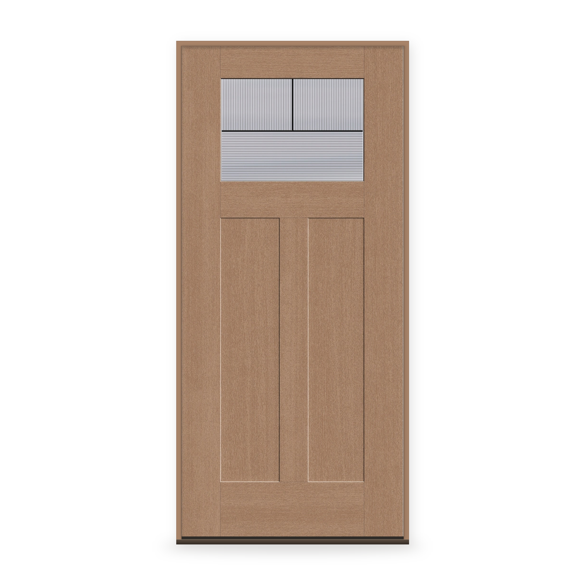 Prehung Rill Flush Glazed Fiberglass Entry Door System - Craftsman 2 Panel, Tan Woodgrain
